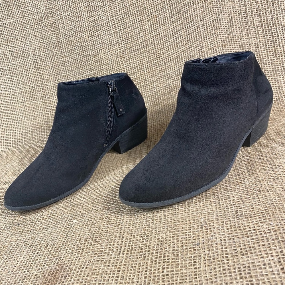 Dr Scholls Boots Med Black Suede Ankle Zip Booties Women's Size 6.5